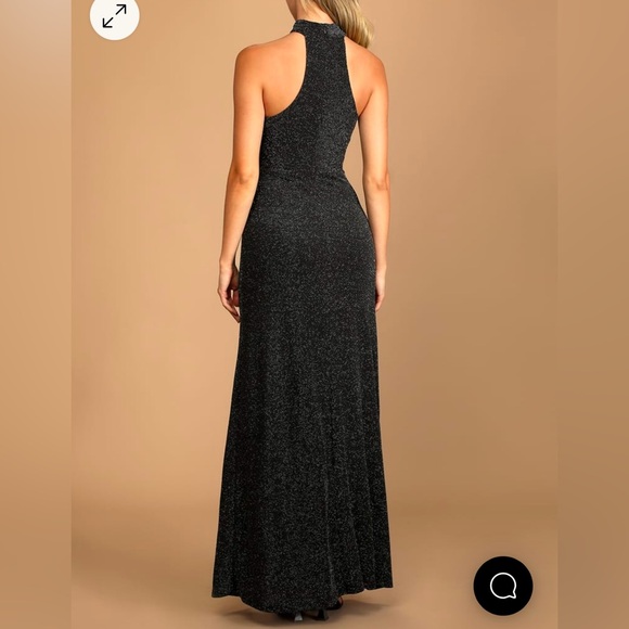 NWT Black Halter Sparkly Gown with Slit - Picture 3 of 3